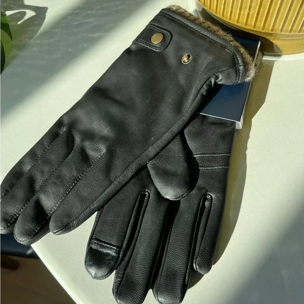 Club Room Genuine Leather Tech Tip Gloves 100% Cashmere Lining New With Tags - Picture 2 of 2
